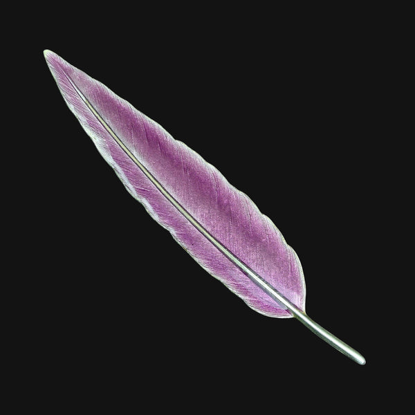 Vintage Sterling Silver Purple Enamel Feather Brooch - Boylerpf