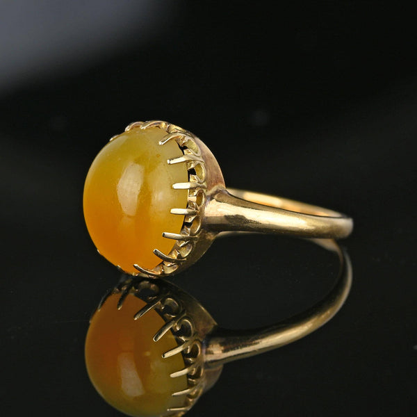 Antique 14K Gold Fleur de Lis Chalcedony Cabochon Ring - Boylerpf