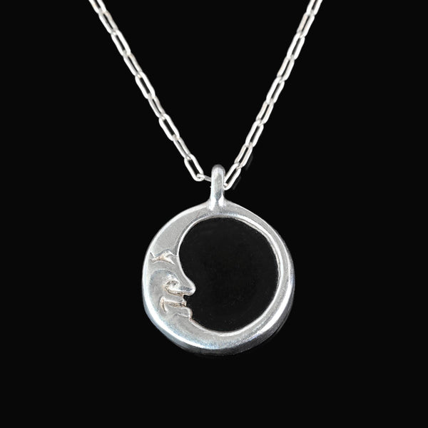 Sterling Silver Man in The Moon Onyx Pendant Necklace - Boylerpf