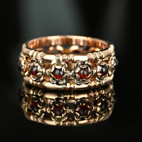 Vintage 14K Gold Wide Cabochon Garnet Ring Band - Boylerpf