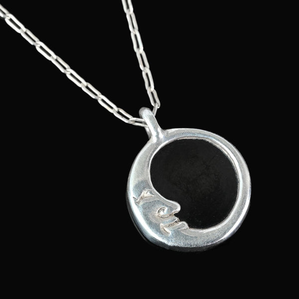 Sterling Silver Man in The Moon Onyx Pendant Necklace - Boylerpf
