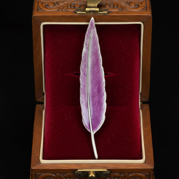 Vintage Sterling Silver Purple Enamel Feather Brooch - Boylerpf