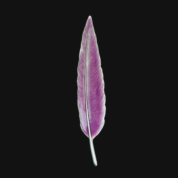 Vintage Sterling Silver Purple Enamel Feather Brooch - Boylerpf