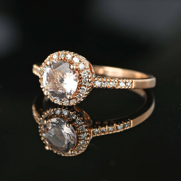 Vintage 14K Rose Gold Diamond Halo Pink Morganite Ring | Boylerpf
