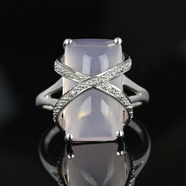 Vintage 14K White Gold Diamond Rose Quartz Ring - Boylerpf