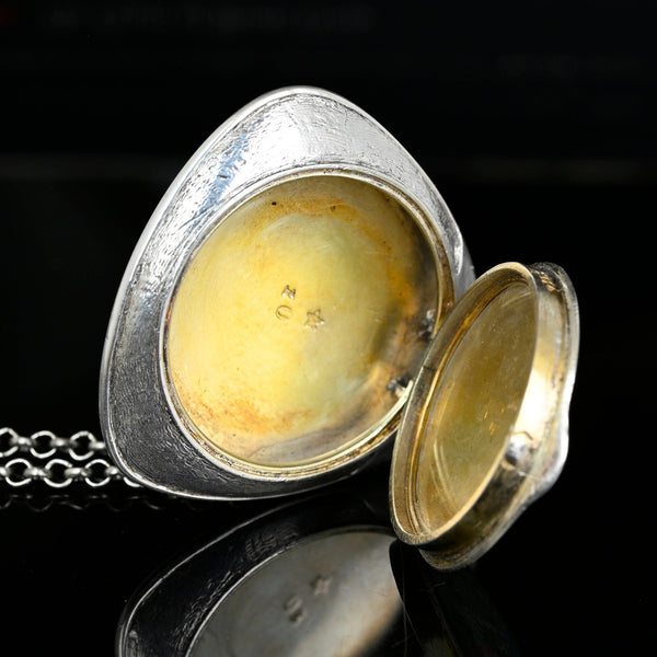 Rare Art Deco Guilloché Enamel Floral Locket 935 Silver