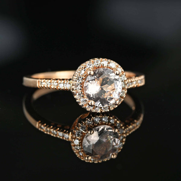 Vintage 14K Rose Gold Diamond Halo Pink Morganite Ring - Boylerpf