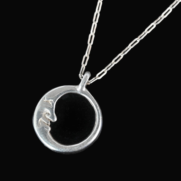 Sterling Silver Man in The Moon Onyx Pendant Necklace - Boylerpf