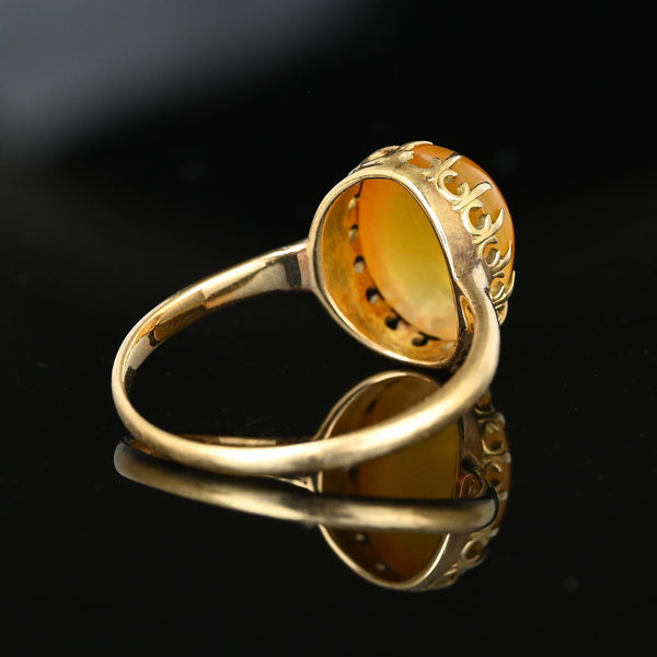 Antique 14K Gold Fleur de Lis Chalcedony Cabochon Ring - Boylerpf