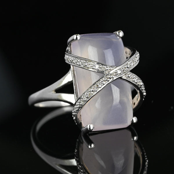 Vintage 14K White Gold Diamond Rose Quartz Ring - Boylerpf