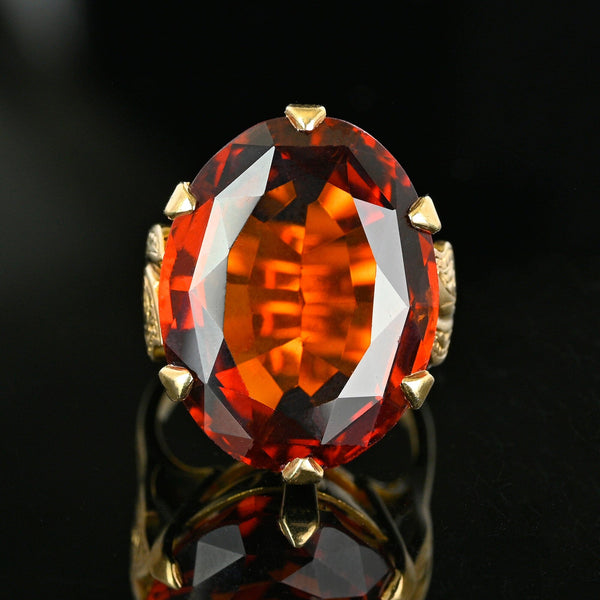 Vintage Retro 1940s Gold Madiera Citrine Cocktail Ring - Boylerpf