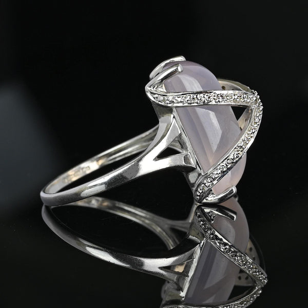 Vintage 14K White Gold Diamond Rose Quartz Ring - Boylerpf