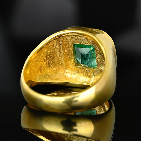 Heavy Vintage 18K Gold Natural Emerald Signet Ring - Boylerpf