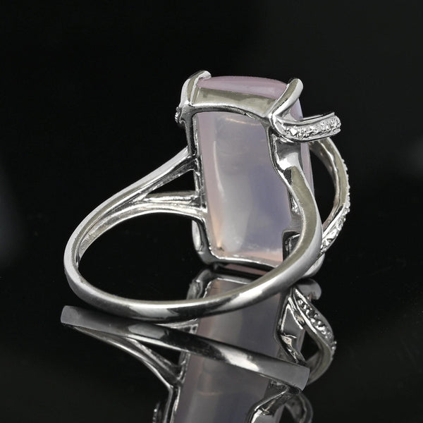 Vintage 14K White Gold Diamond Rose Quartz Ring - Boylerpf