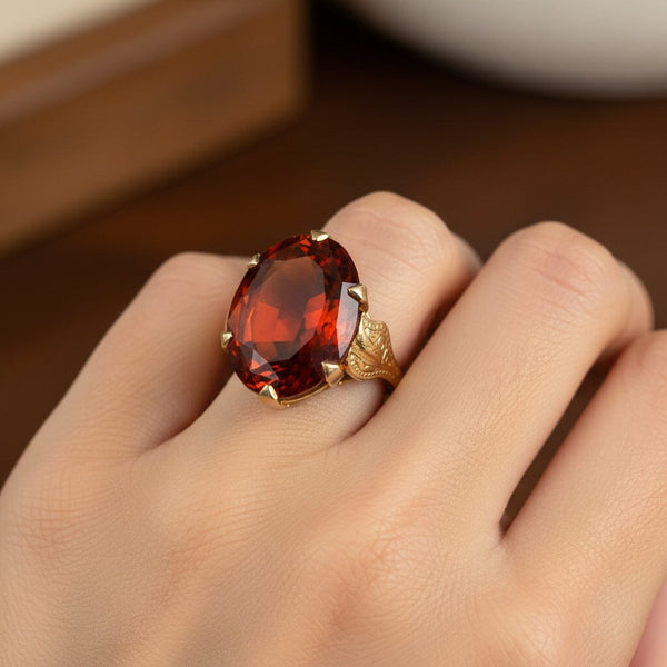 Vintage Retro 1940s Gold Madiera Citrine Cocktail Ring - Boylerpf