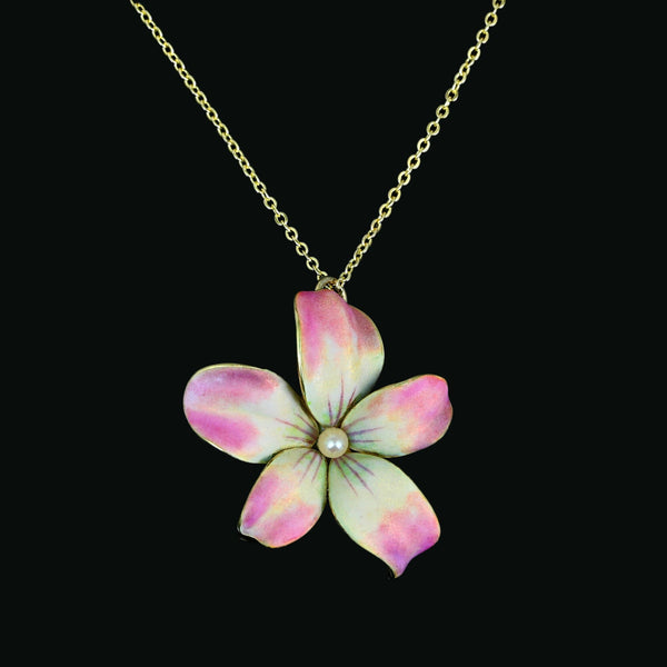 Antique Art Nouveau Enamel Violet Brooch Pendant, 14K Gold - Boylerpf