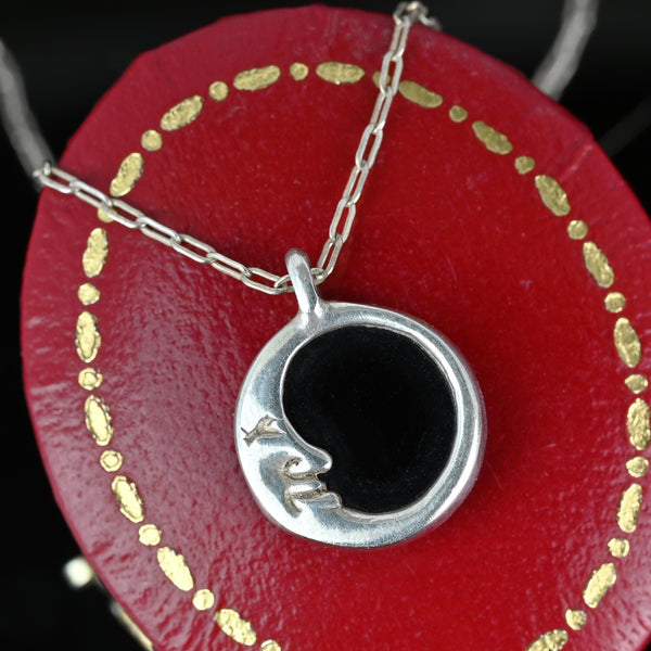 Sterling Silver Man in The Moon Onyx Pendant Necklace - Boylerpf