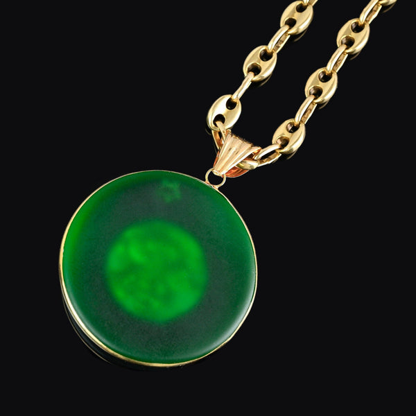 18K Gold Green Quartz Star Man In The Moon Pendant - Boylerpf