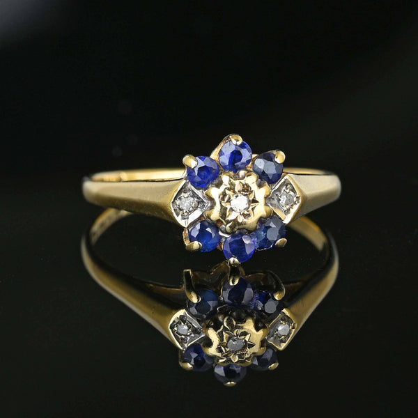 Vintage Floral Sapphire and Diamond Ring in Gold - Boylerpf