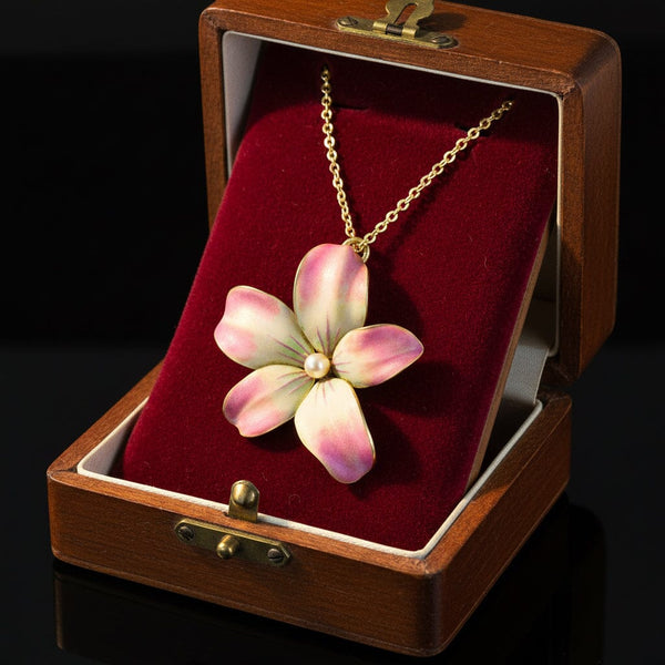 Antique Art Nouveau Enamel Violet Brooch Pendant, 14K Gold - Boylerpf