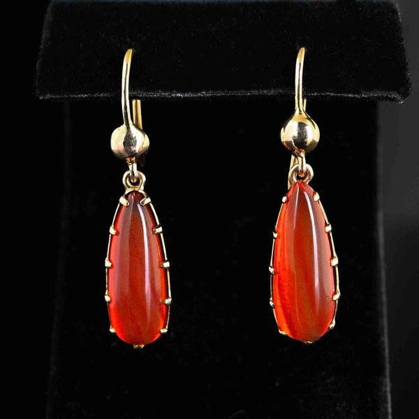 Antique Victorian 10K Gold Cabochon Carnelian Earrings - Boylerpf