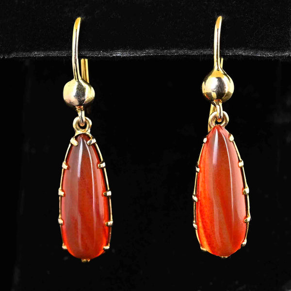 Antique Victorian 10K Gold Cabochon Carnelian Earrings - Boylerpf