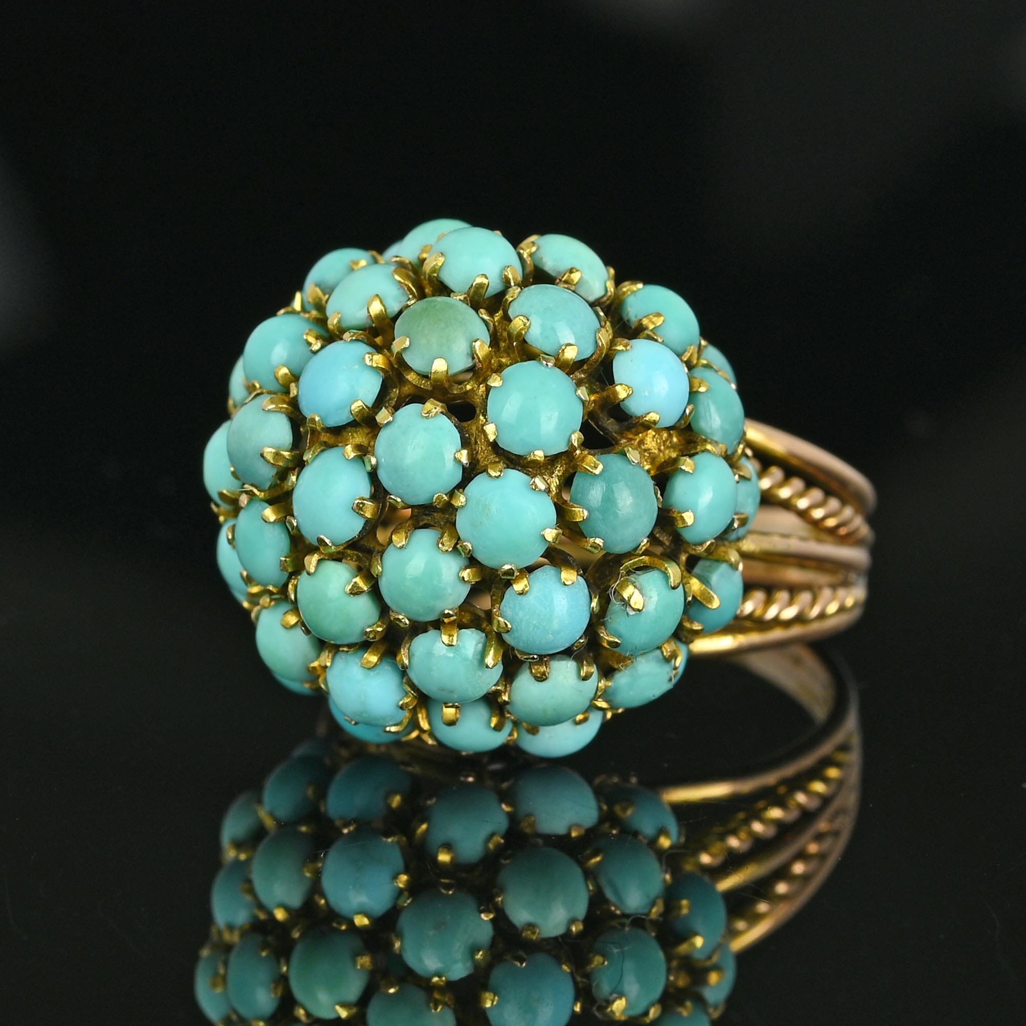 14K Gold Persian Turquoise Cluster Bombe Dome Ring Boylerpf