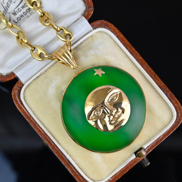 18K Gold Green Quartz Star Man In The Moon Pendant - Boylerpf