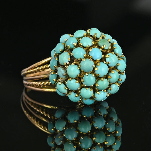 14K Gold Persian Turquoise Cluster Bombe Dome Ring - Boylerpf