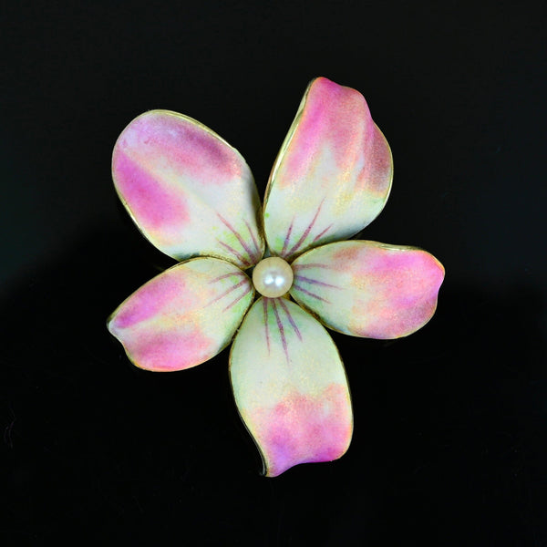 Antique Art Nouveau Enamel Violet Brooch Pendant, 14K Gold - Boylerpf
