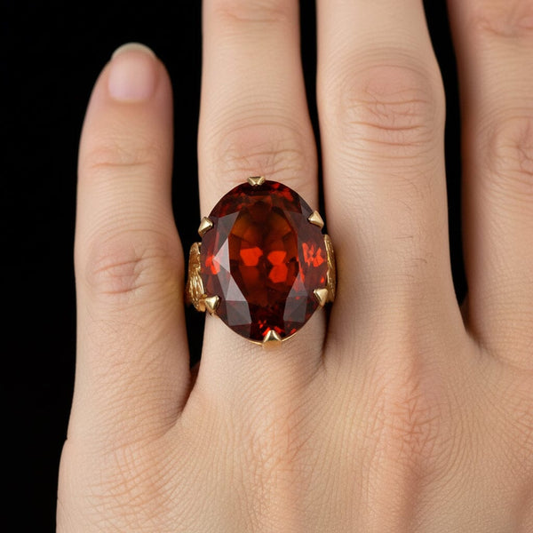 Vintage Retro 1940s Gold Madiera Citrine Cocktail Ring - Boylerpf