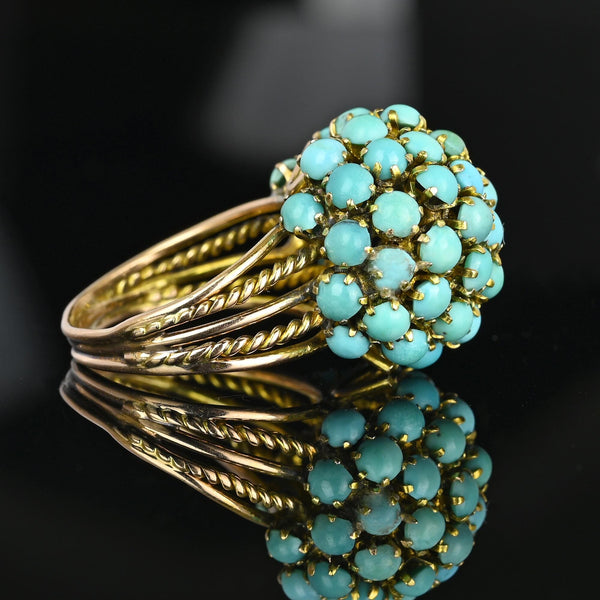 14K Gold Persian Turquoise Cluster Bombe Dome Ring - Boylerpf