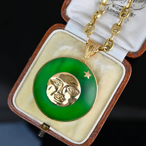 18K Gold Green Quartz Star Man In The Moon Pendant - Boylerpf
