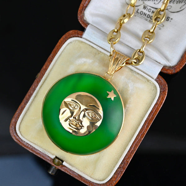 18K Gold Green Quartz Star Man In The Moon Pendant - Boylerpf