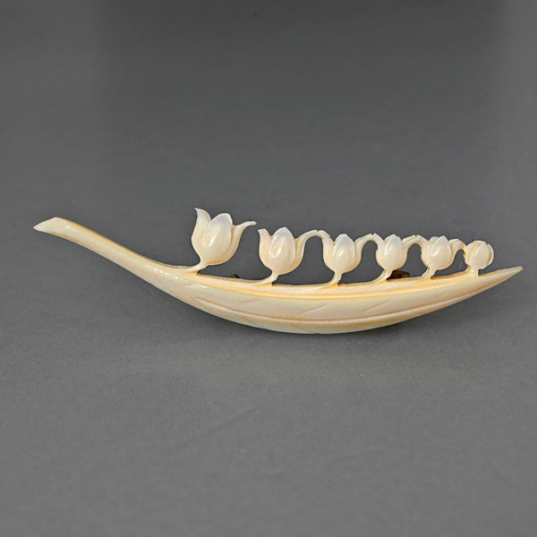 Victorian Lily of the Valley Ivory Carved Bone Brooch - Boylerpf