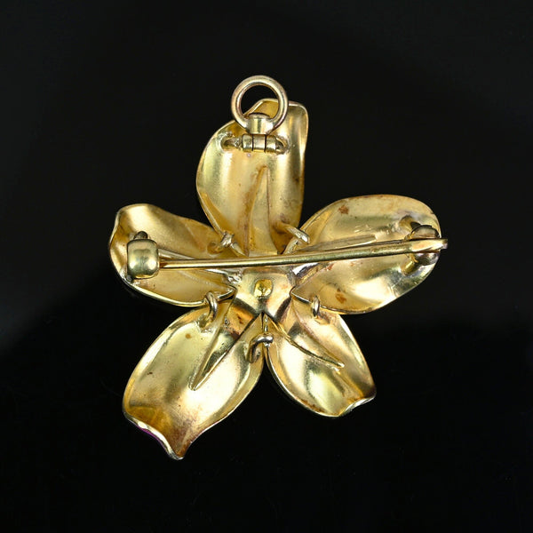 Antique Art Nouveau Enamel Violet Brooch Pendant, 14K Gold - Boylerpf