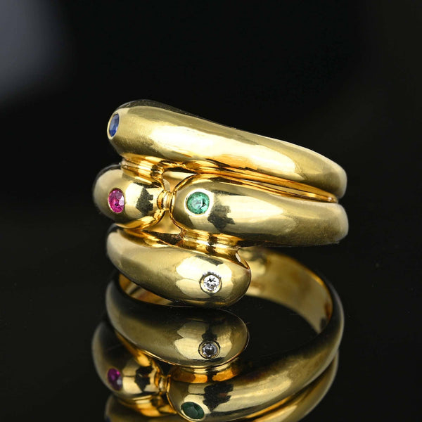 Vintage Diamond Emerald Sapphire Ruby Snake Ring - Boylerpf