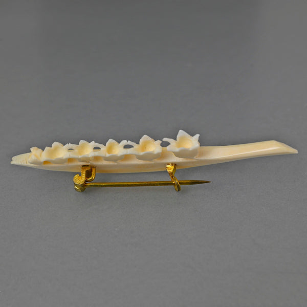 Victorian Lily of the Valley Ivory Carved Bone Brooch - Boylerpf