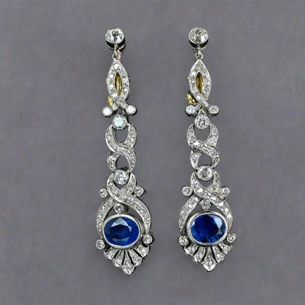 Platinum Ceylon Sapphire and Diamond Drop Earrings - Boylerpf