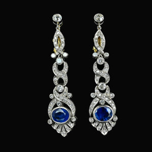Platinum Ceylon Sapphire and Diamond Drop Earrings - Boylerpf