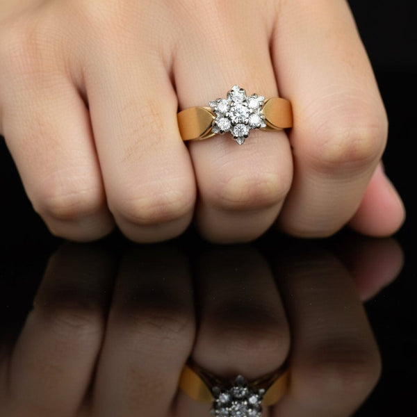 Vintage 14K Gold Daisy Cluster Diamond Ring - Boylerpf