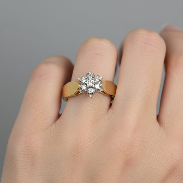 Vintage 14K Gold Daisy Cluster Diamond Ring - Boylerpf