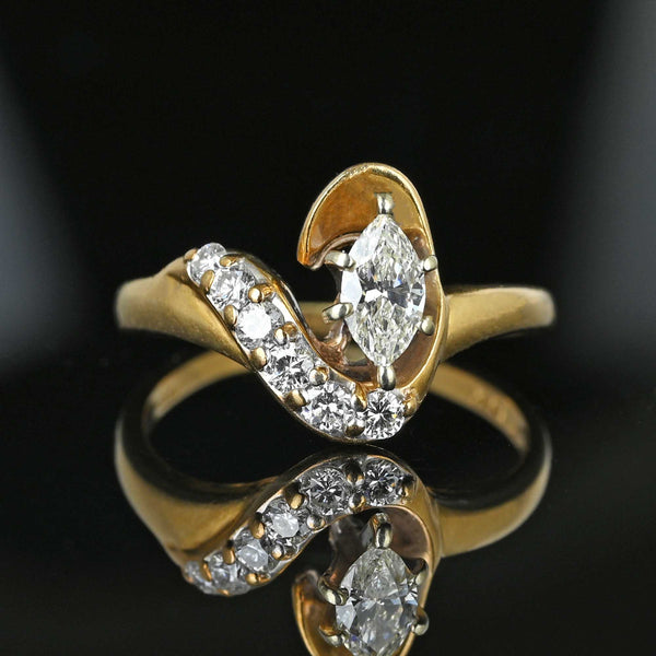 Vintage 14K Gold .75 Carat Marquise Diamond Cocktail Ring - Boylerpf