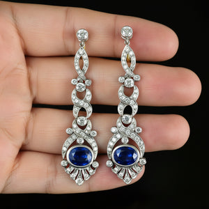Art Deco Platinum Ceylon Sapphire and Diamond Earrings - Boylerpf