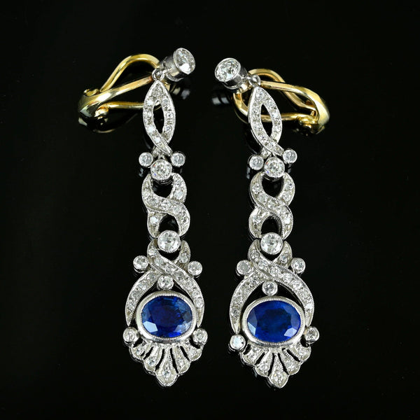 Platinum Ceylon Sapphire and Diamond Drop Earrings - Boylerpf