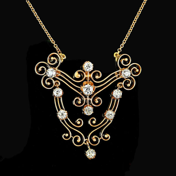Antique Edwardian Diamond Necklace, 1.5ct Scroll Pendant 14K - Boylerpf