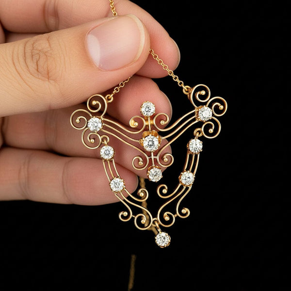 Antique Edwardian Diamond Necklace, 1.5ct Scroll Pendant 14K - Boylerpf