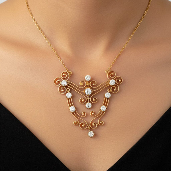 Antique Edwardian Diamond Necklace, 1.5ct Scroll Pendant 14K - Boylerpf