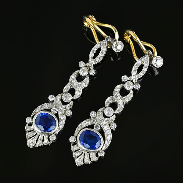 Platinum Ceylon Sapphire and Diamond Drop Earrings - Boylerpf