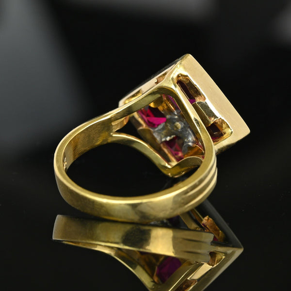 Vintage 14K Gold Diamond Solitaire Emerald Cut Ruby Ring - Boylerpf